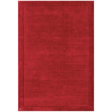 York Modern Plain Textured Subtle Ribbed Stripe Contrasting Smooth Border Handwoven Wool Loop Pile Poppy Red Rug-Asiatic Carpets-Rug Love - The Most Loved Rug Store